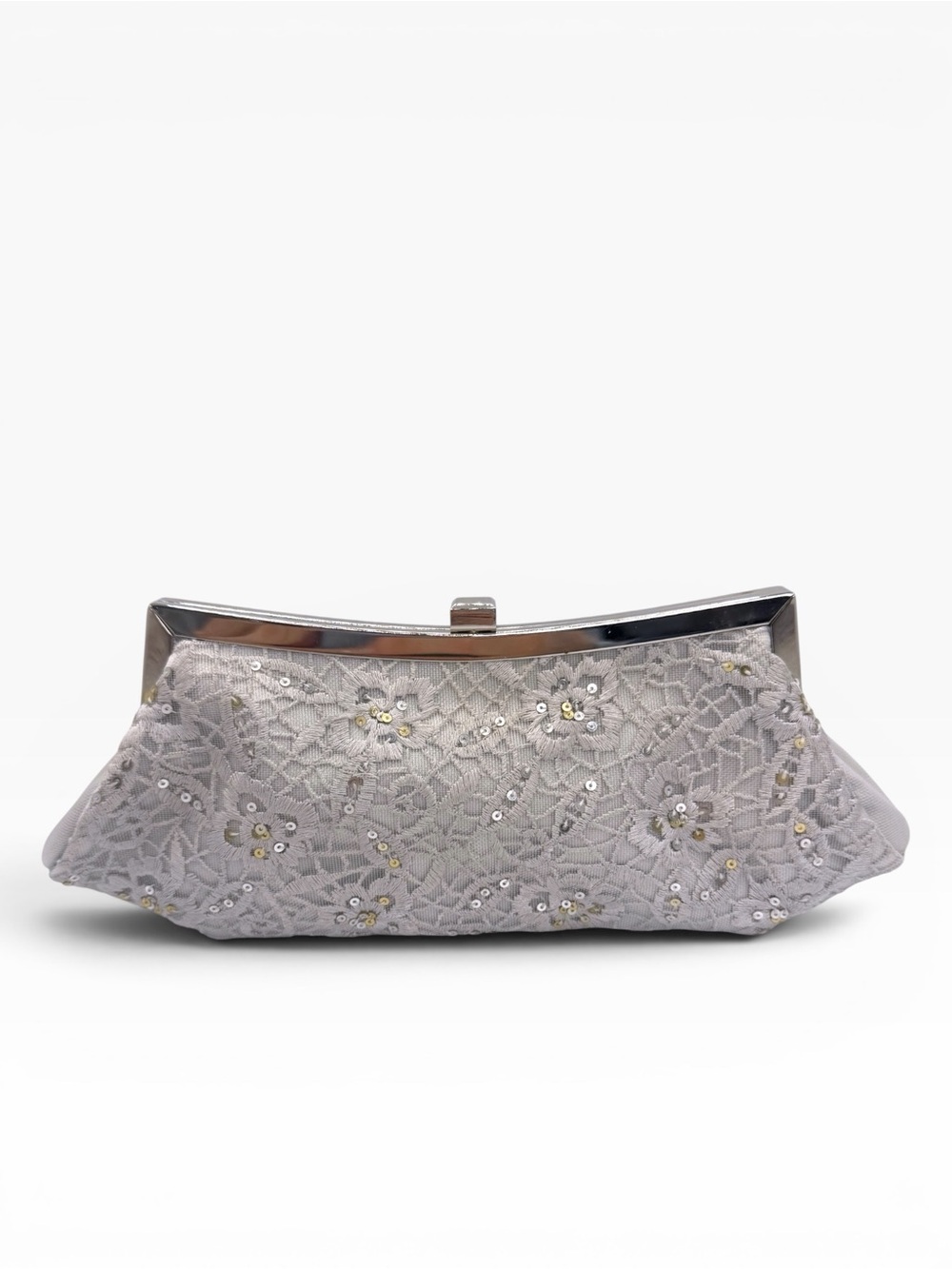 Carlo Fellini Nite Bags Silver Lace Floral Sequin Evening Clutch w Silver Strap